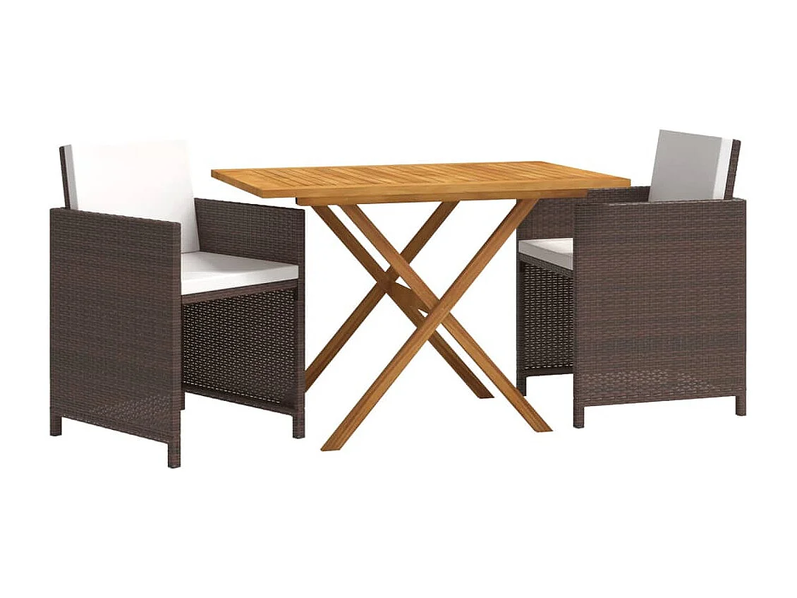 Meubles à dîner de jardin et coussins 3 pièces Marron