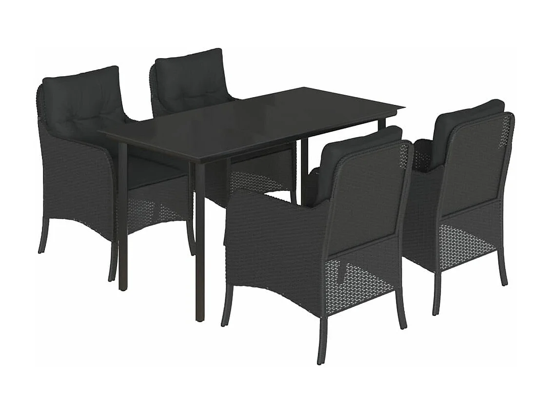 5-delige Tuinset met kussens poly rattan zwart