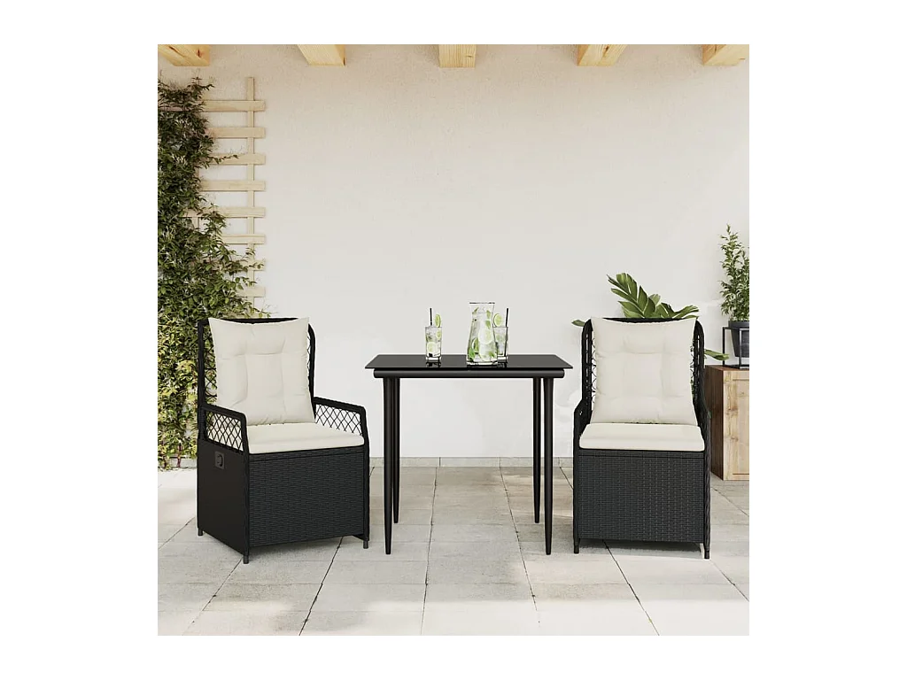 Ensemble à manger de jardin avec coussins 3 pièces Noir
