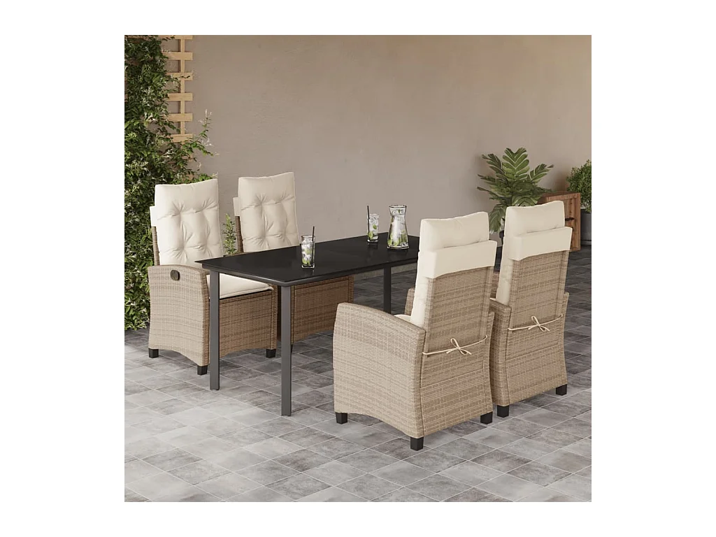 Set comedor de jardín 5 piezas con cojines ratán sintético beige