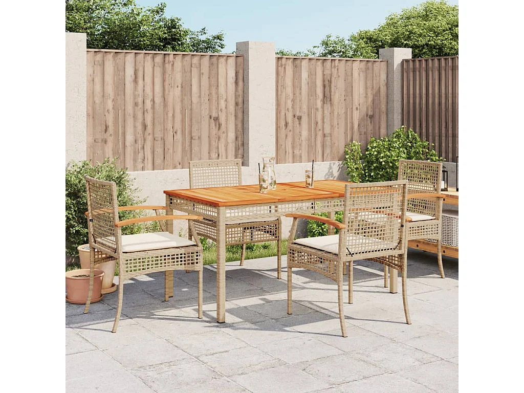 Set comedor de jardín 5 piezas con cojines ratán sintético beige
