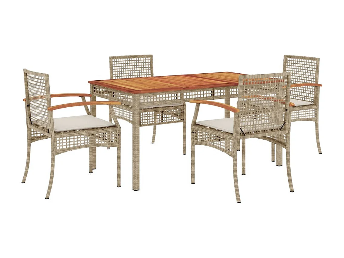 Set comedor de jardín 5 piezas con cojines ratán sintético beige