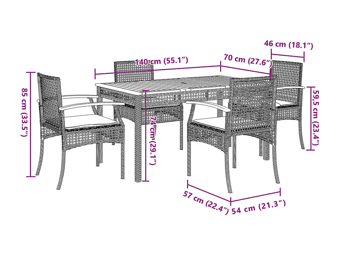 Ensemble à manger de jardin avec coussins 5 pièces Beige poly rotin