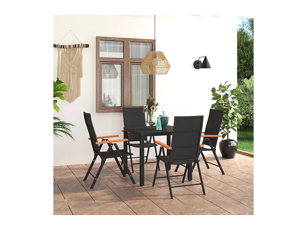 Ensemble de salle à manger de jardin 5 pièces Noir et marron