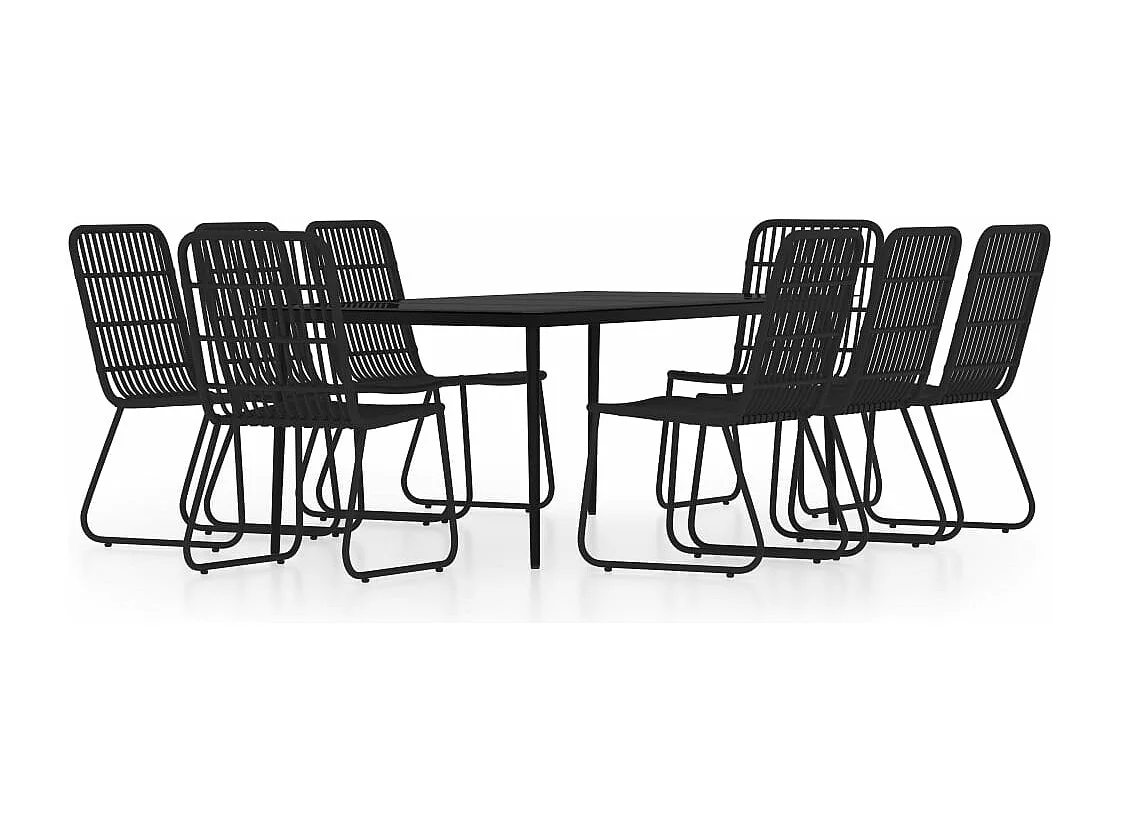 9 peças conjunto de jantar para jardim preto