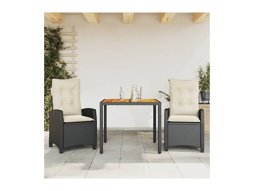 Ensemble à manger de jardin avec coussins 3 pièces Noir