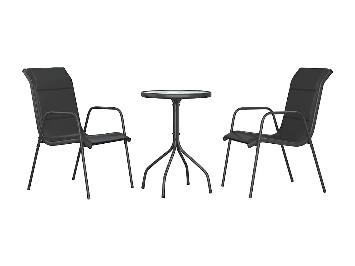 Juego de comedor para jardín 3 piezas acero negro