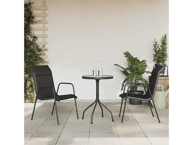 Juego de comedor para jardín 3 piezas acero negro