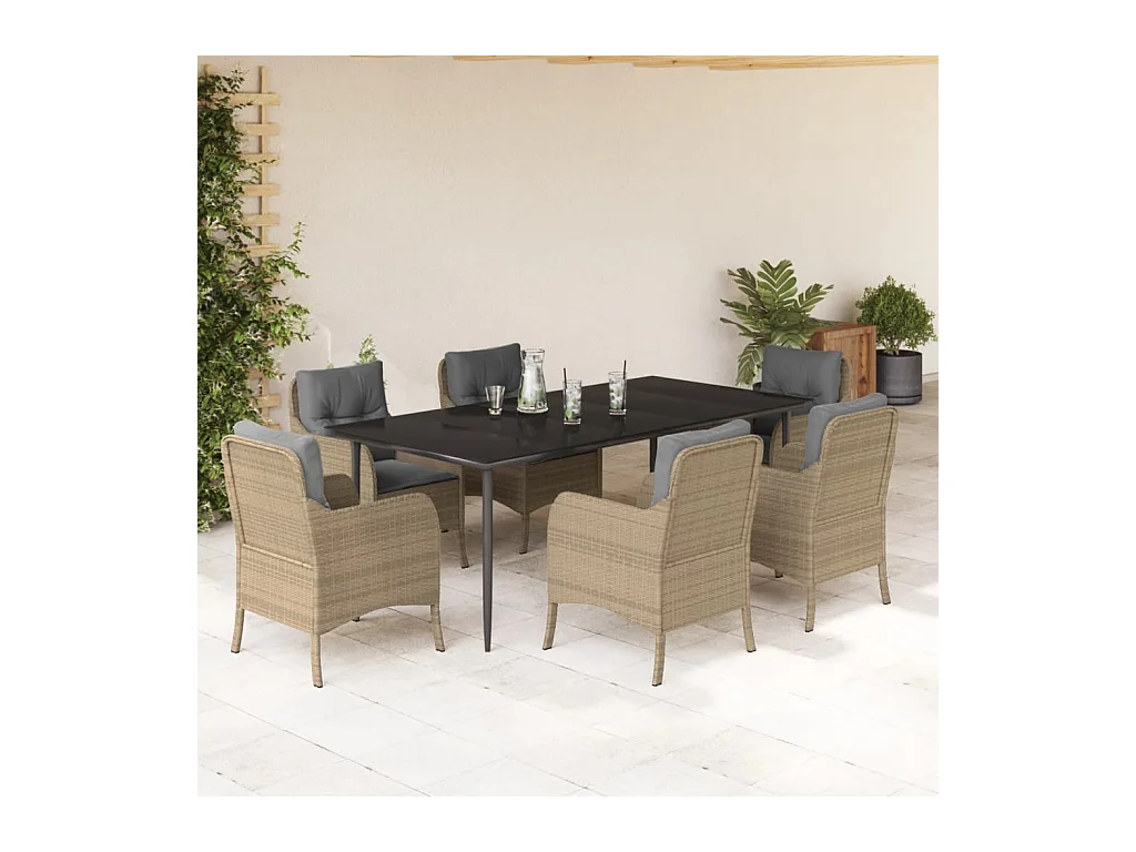 7-delige Tuinset met kussens poly rattan beige