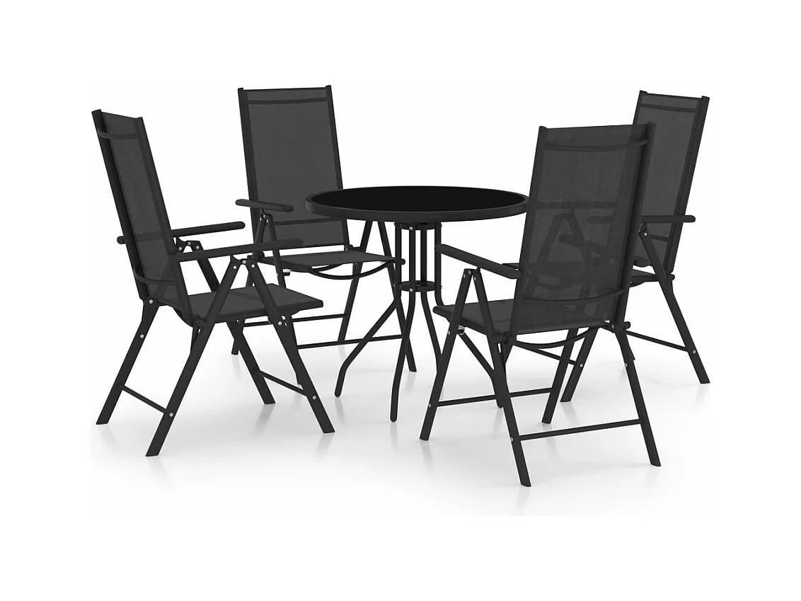 Ensemble à dîner de jardin 5 pièces Aluminium et textilène Noir