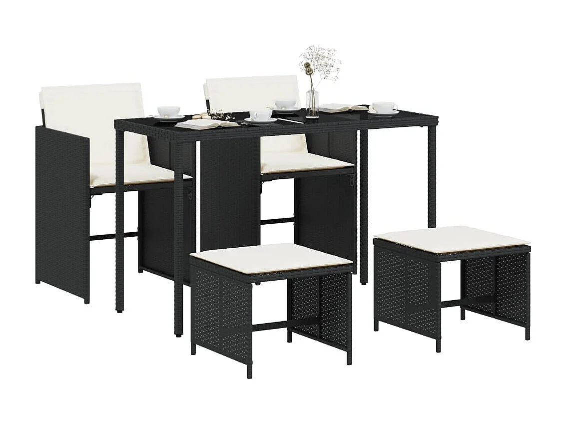 Set de muebles jardín 5 piezas con cojines ratán sintético negro