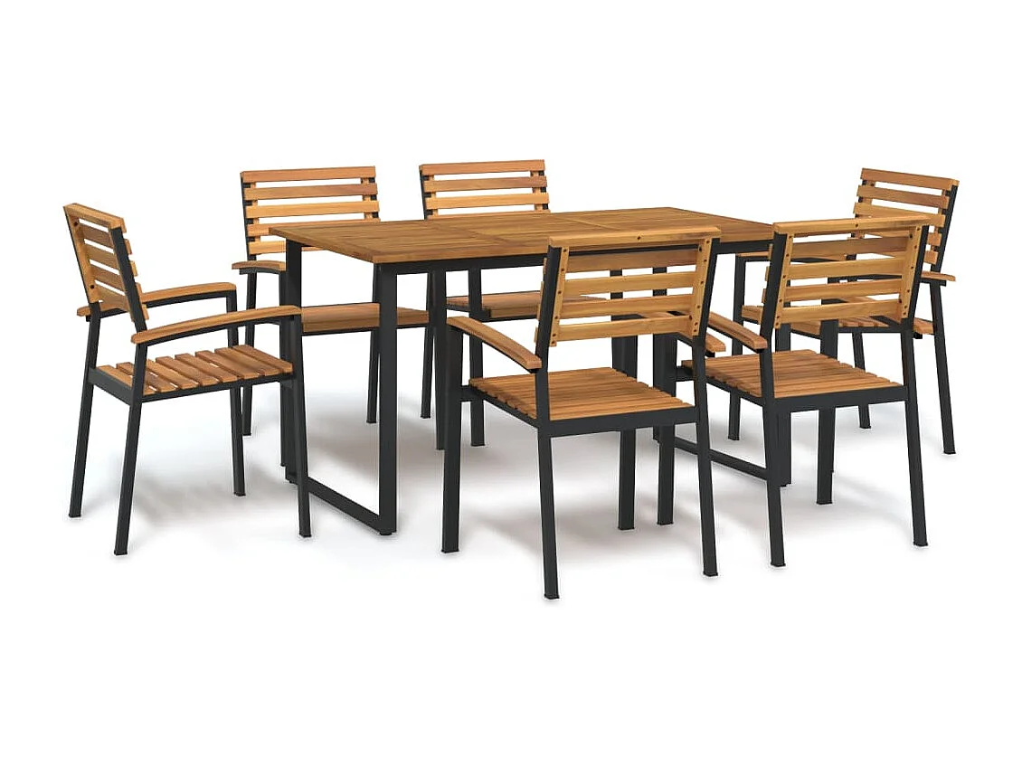 Ensemble à manger de jardin 7 pièces bois d'acacia solide et métal