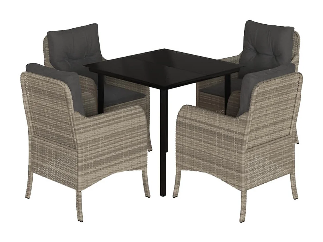 5 peças conjunto de jantar p/ jardim c/ almofadões cinzento claro