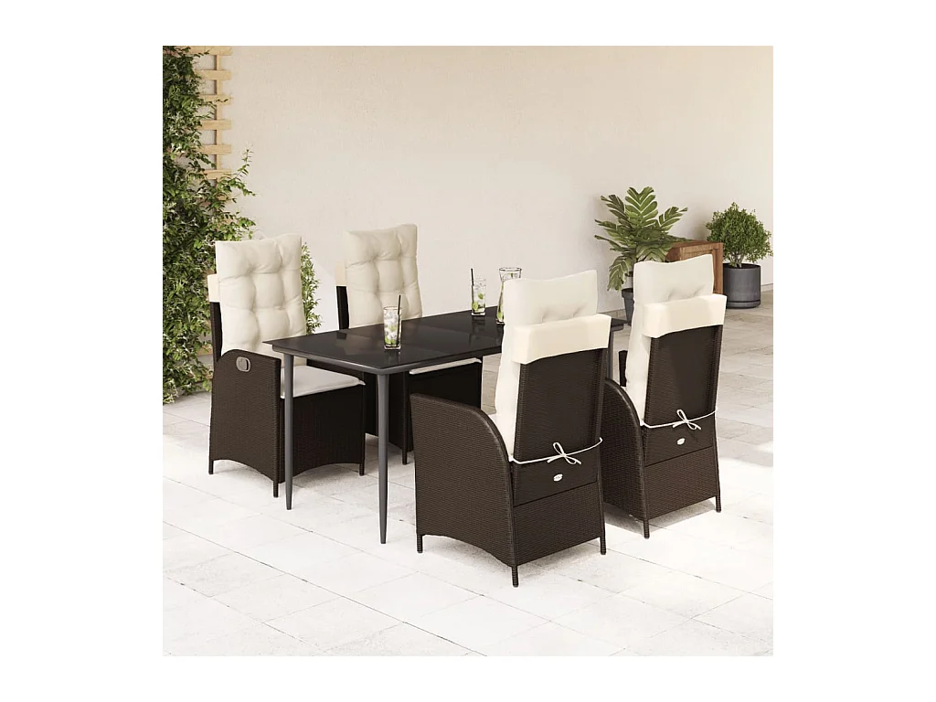 Set comedor de jardín 5 piezas y cojines ratán sintético marrón