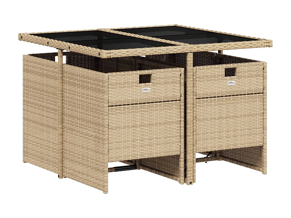 Ensemble à manger de jardin avec coussins 5 pièces Beige poly rotin