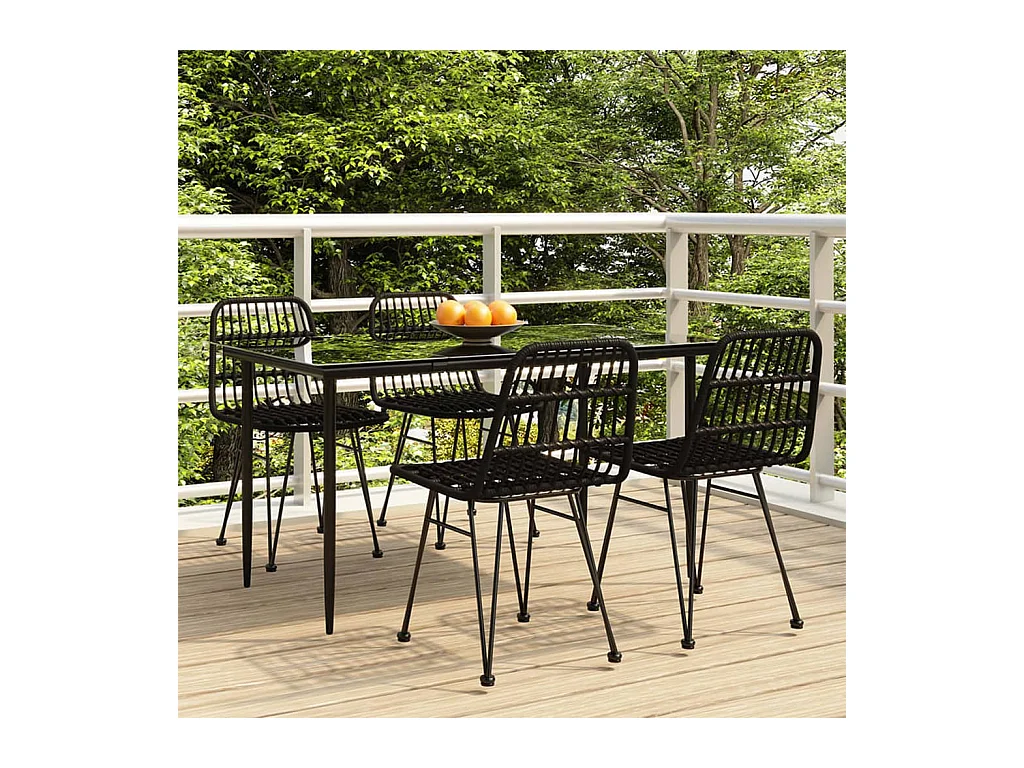 Mobilier à dîner de jardin 5 pièces Noir Résine tressée