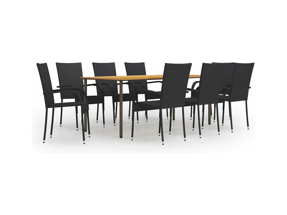 Ensemble de salle à manger de jardin 9 pièces Résine tressée Noir
