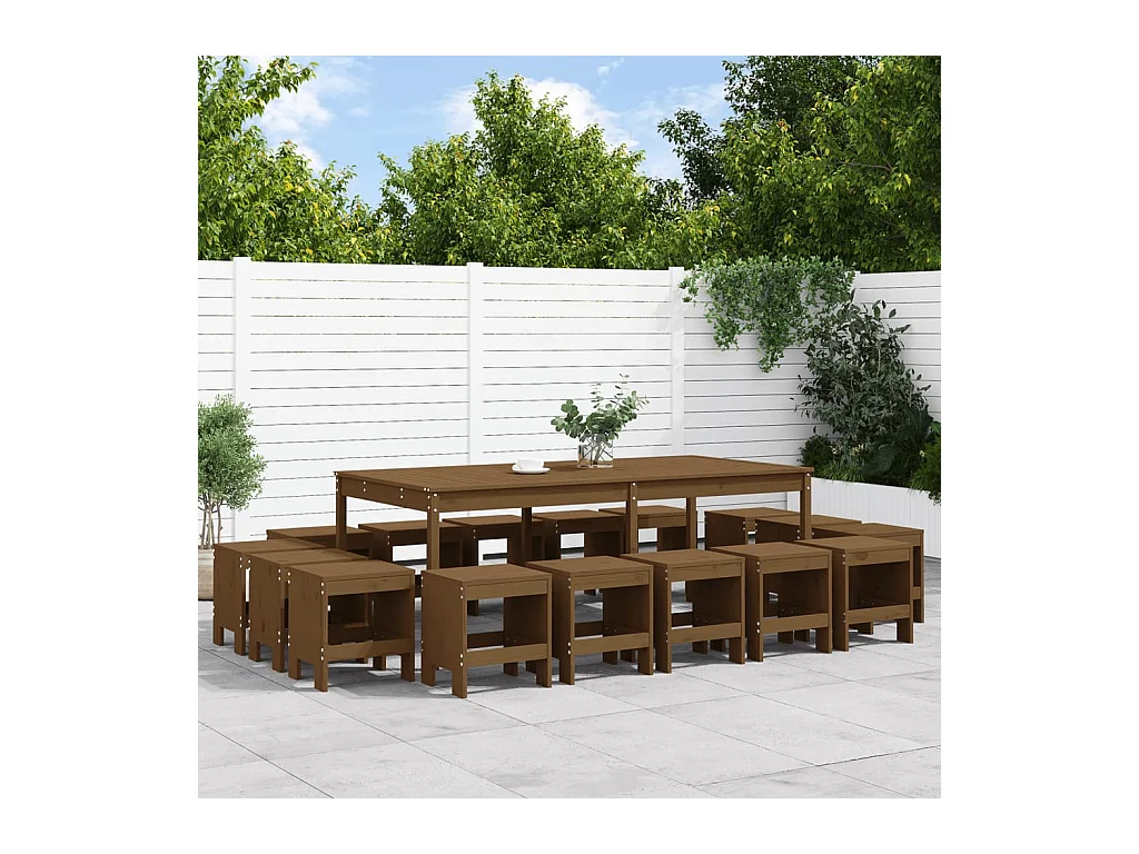 Ensemble à dîner de jardin 17 pièces marron miel bois pin massif