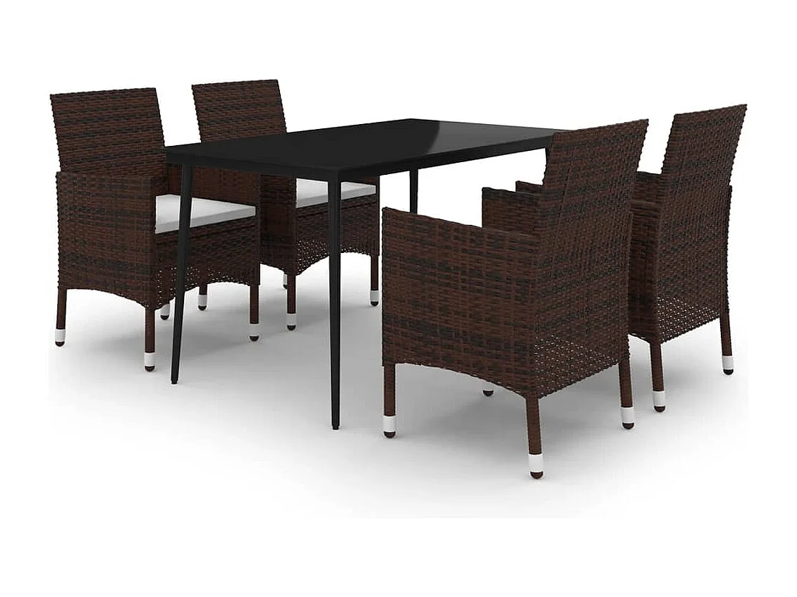 Set comedor de jardín 5 piezas y cojines ratán sintético y vidrio