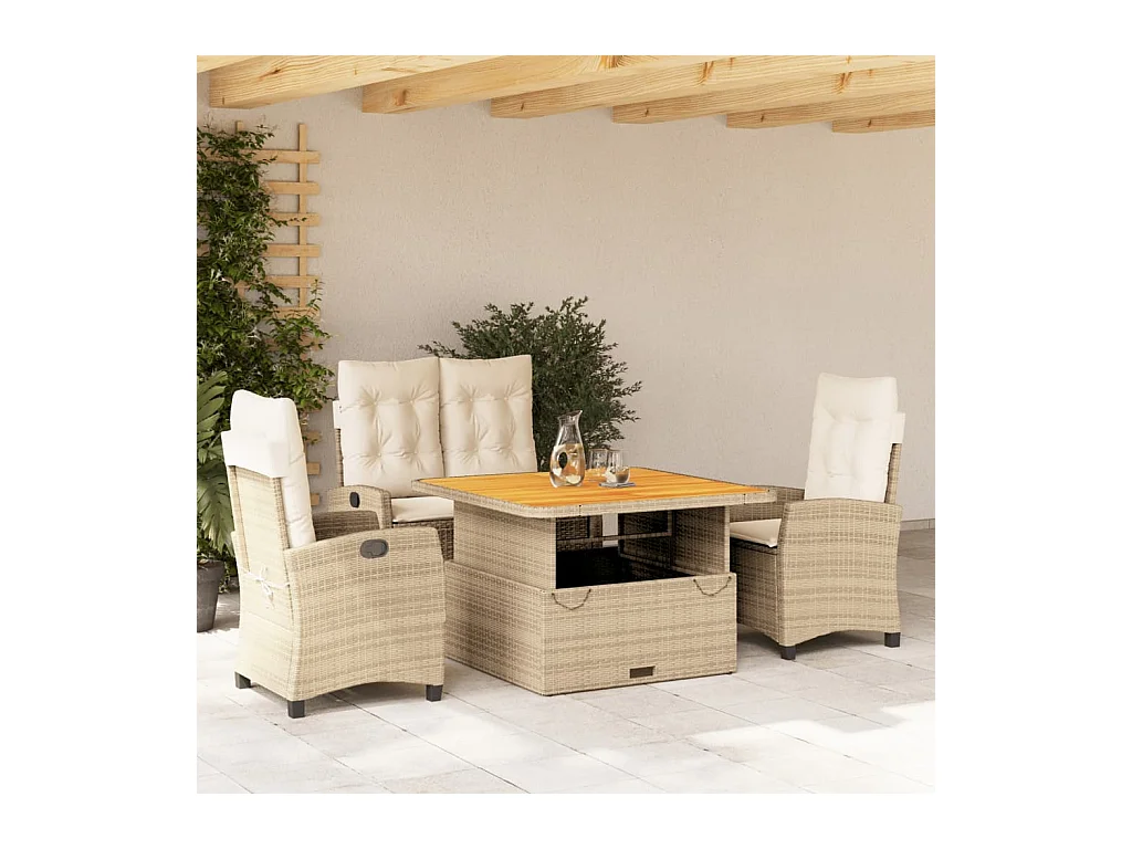 Ensemble à manger de jardin coussins 4 pièces beige résine tressée