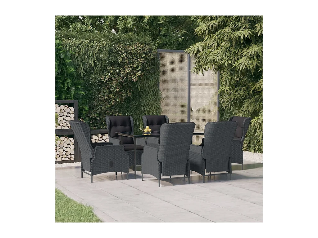 Set de comedor para jardín 7 piezas ratán sintético gris oscuro