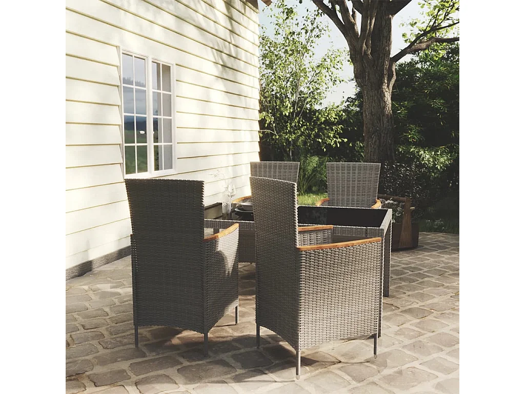 Ensemble à dîner d'extérieur 5 pièces et coussins Résine tressée