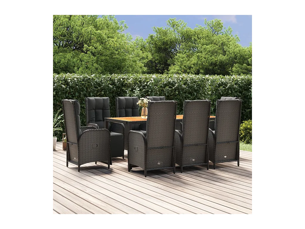 Mobilier à dîner de jardin 9 pièces et coussins noir résine tressée
