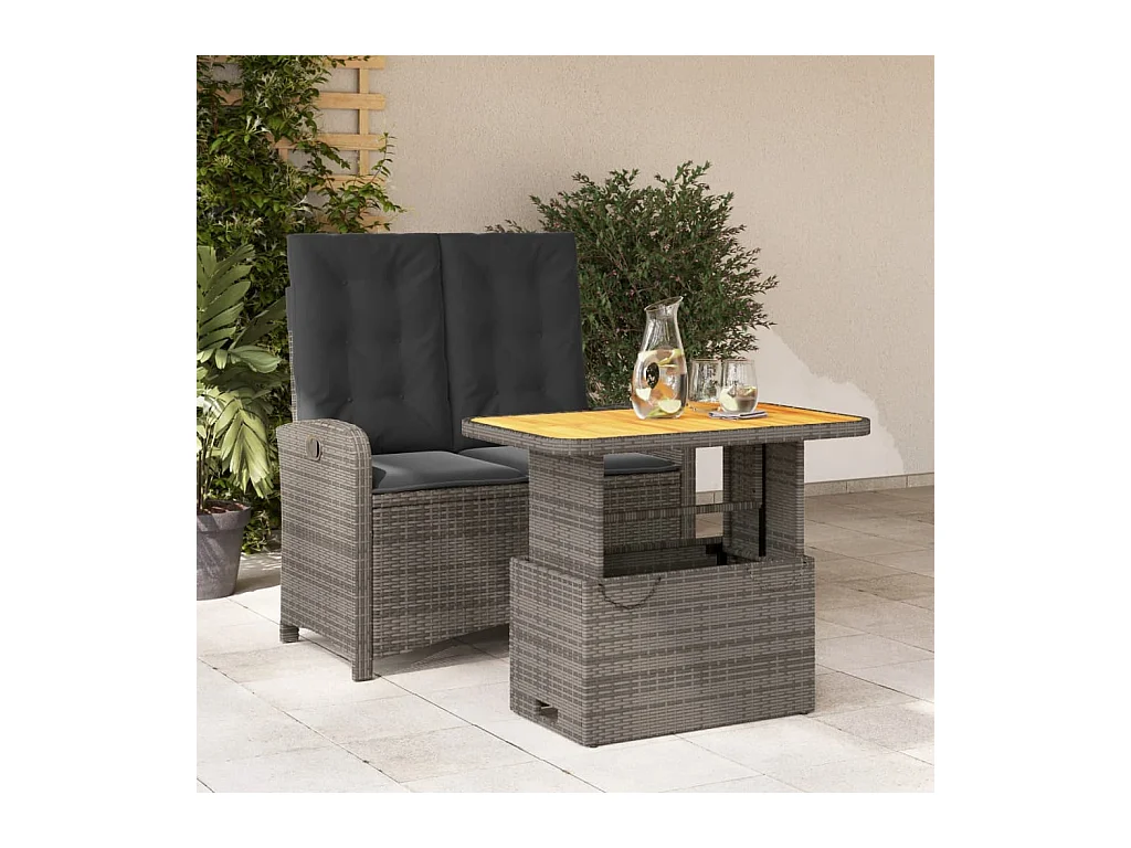 Ensemble à manger de jardin et coussins 2 pièces gris rotin