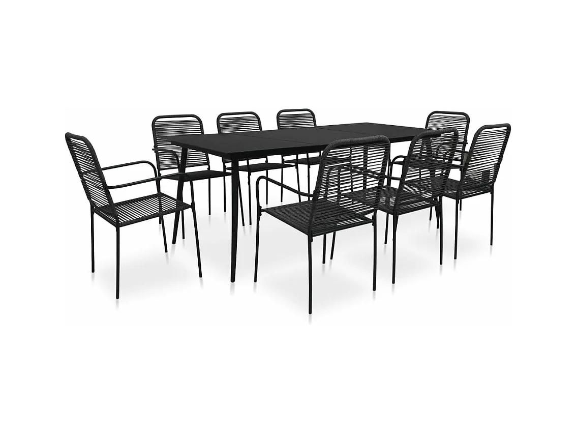 Set de comedor de jardín 9 piezas cuerda de algodón y acero negro