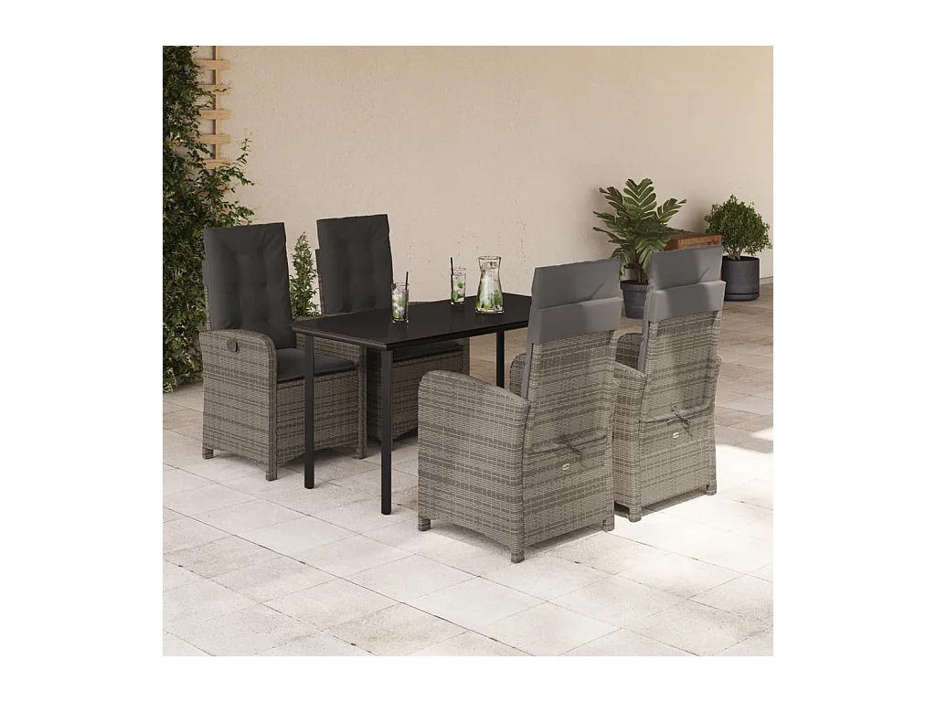 5-delige Tuinset met kussens poly rattan grijs