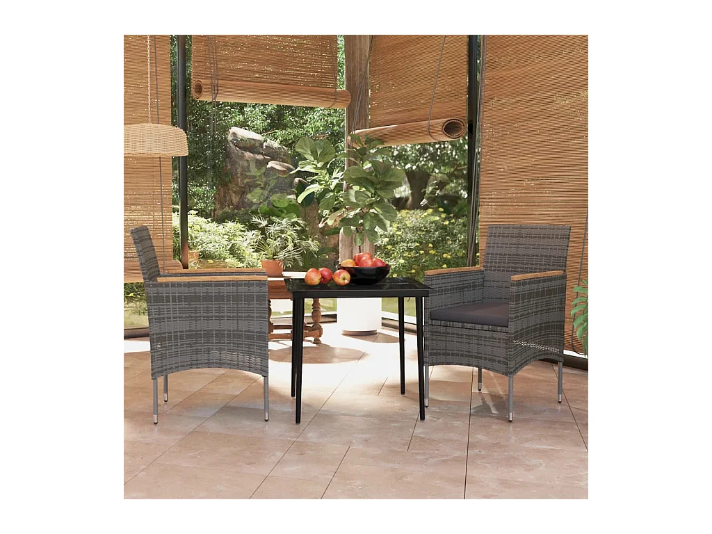 Mobilier à dîner d'extérieur avec coussins 3 pièces Gris et noir