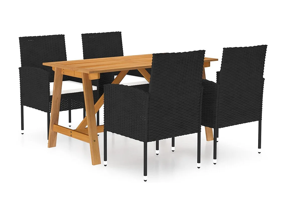 Juego de comedor para jardín de 5 piezas negro