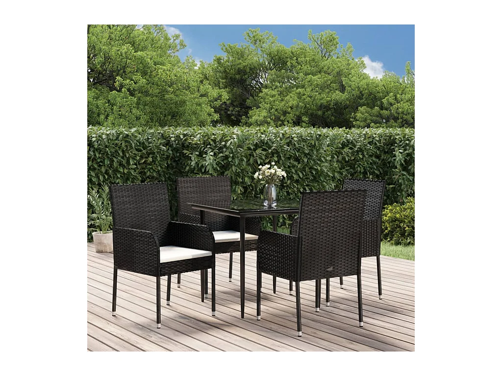 Mobilier à dîner de jardin et coussins 5 pièces Noir Résine tressée