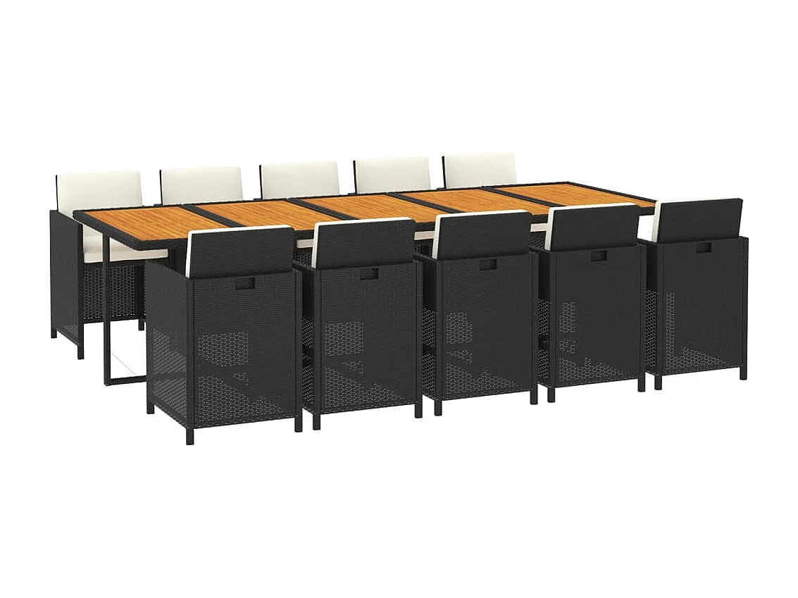 Ensemble à dîner de jardin coussins 11 pièces Résine tressée Noir