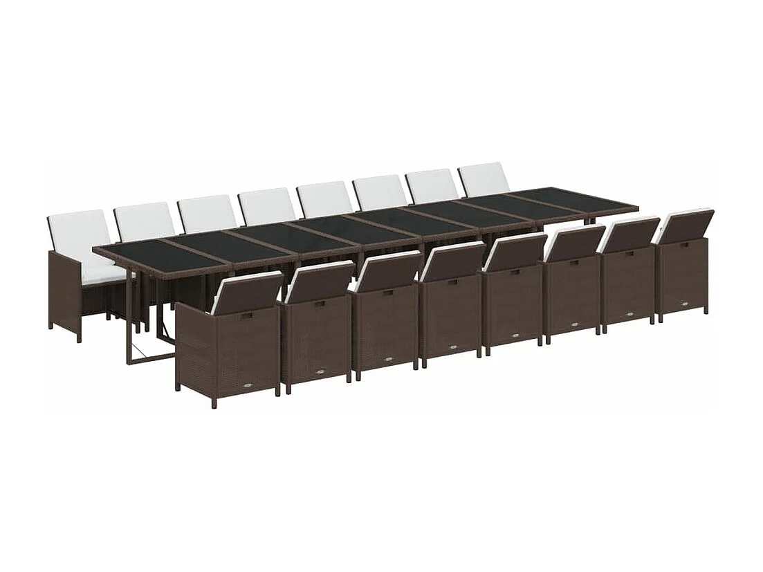 Ensemble à dîner de jardin coussins 17 pièces Marron Résine tressée