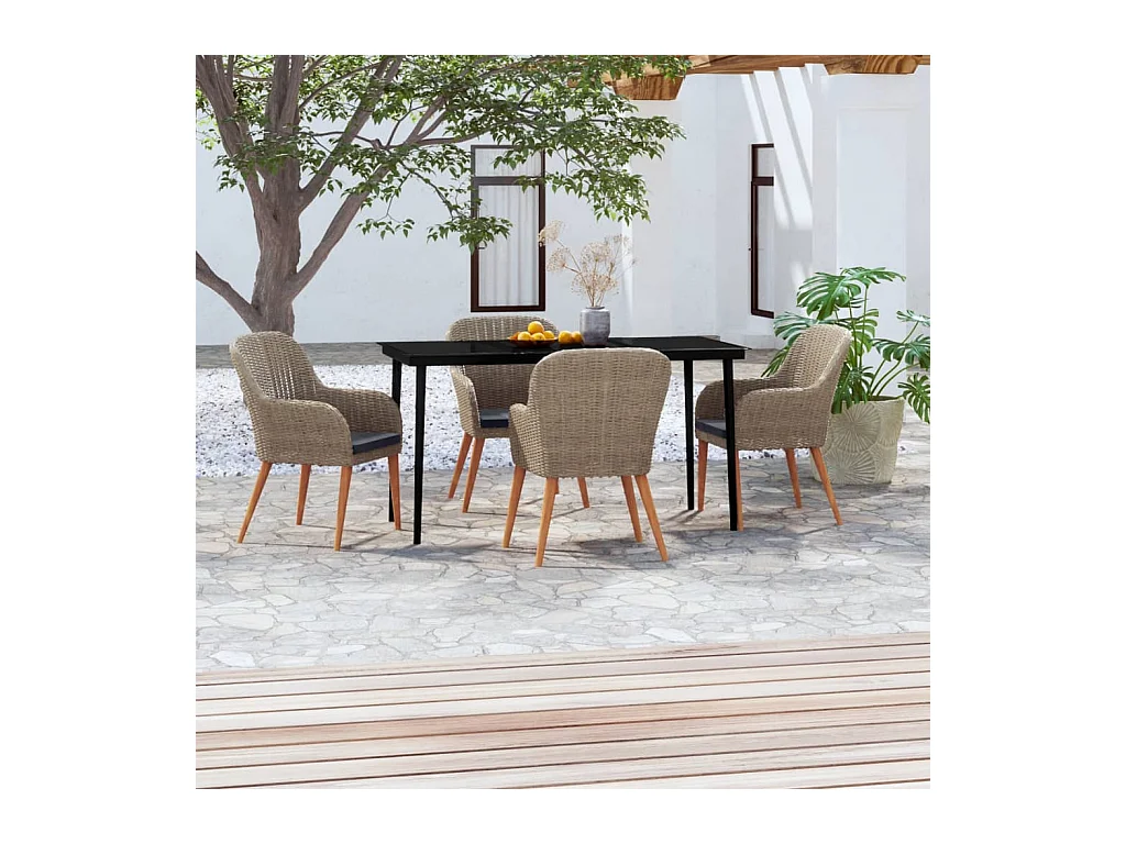 Mobilier de salle à manger de jardin et coussins 5 pièces Marron