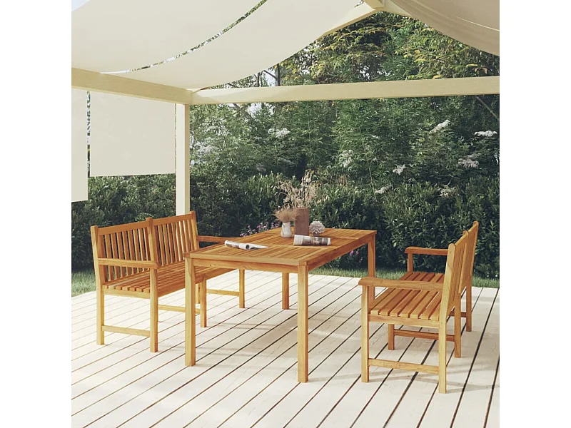 3 peças conjunto de jantar para jardim madeira de teca maciça