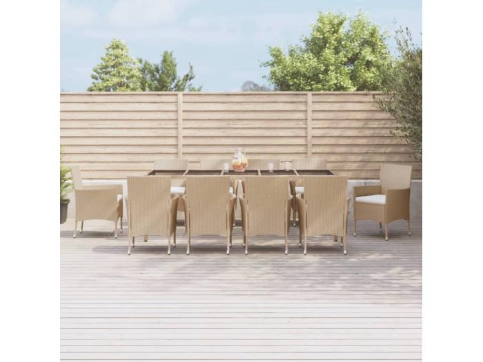 Set comedor de jardín 11 piezas con cojines ratán sintético beige