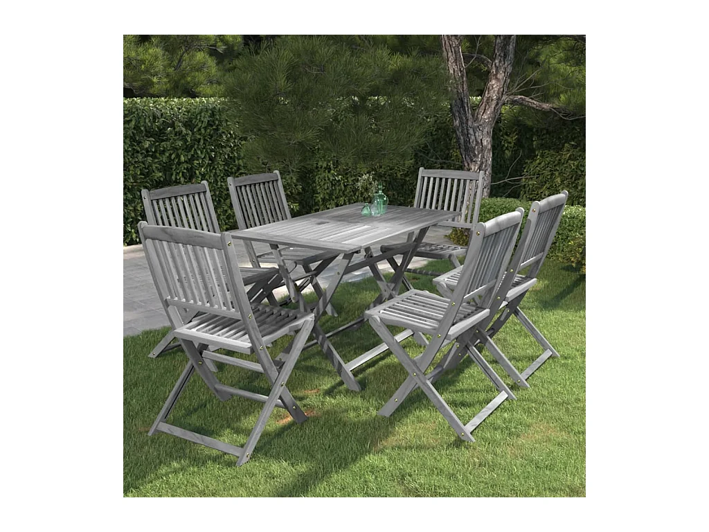 Mobilier à dîner de jardin 7 pièces Bois d'acacia massif Gris