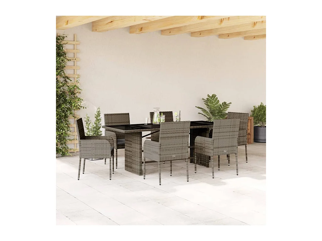 7-delige Tuinset met kussens poly rattan grijs
