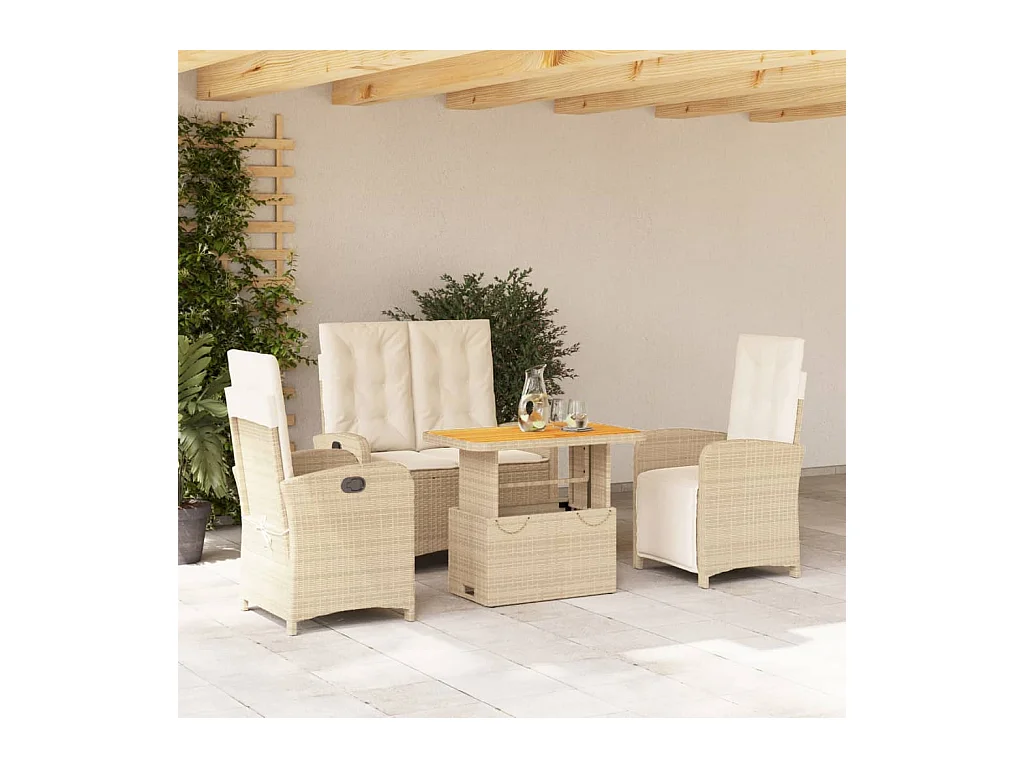 Ensemble à manger de jardin coussins 4 pièces beige résine tressée