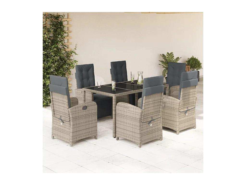 7-delige Tuinset met kussens poly rattan grijs