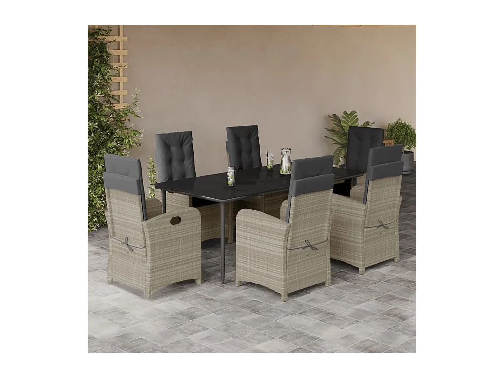 Set comedor jardín 7 piezas y cojines ratán sintético gris claro
