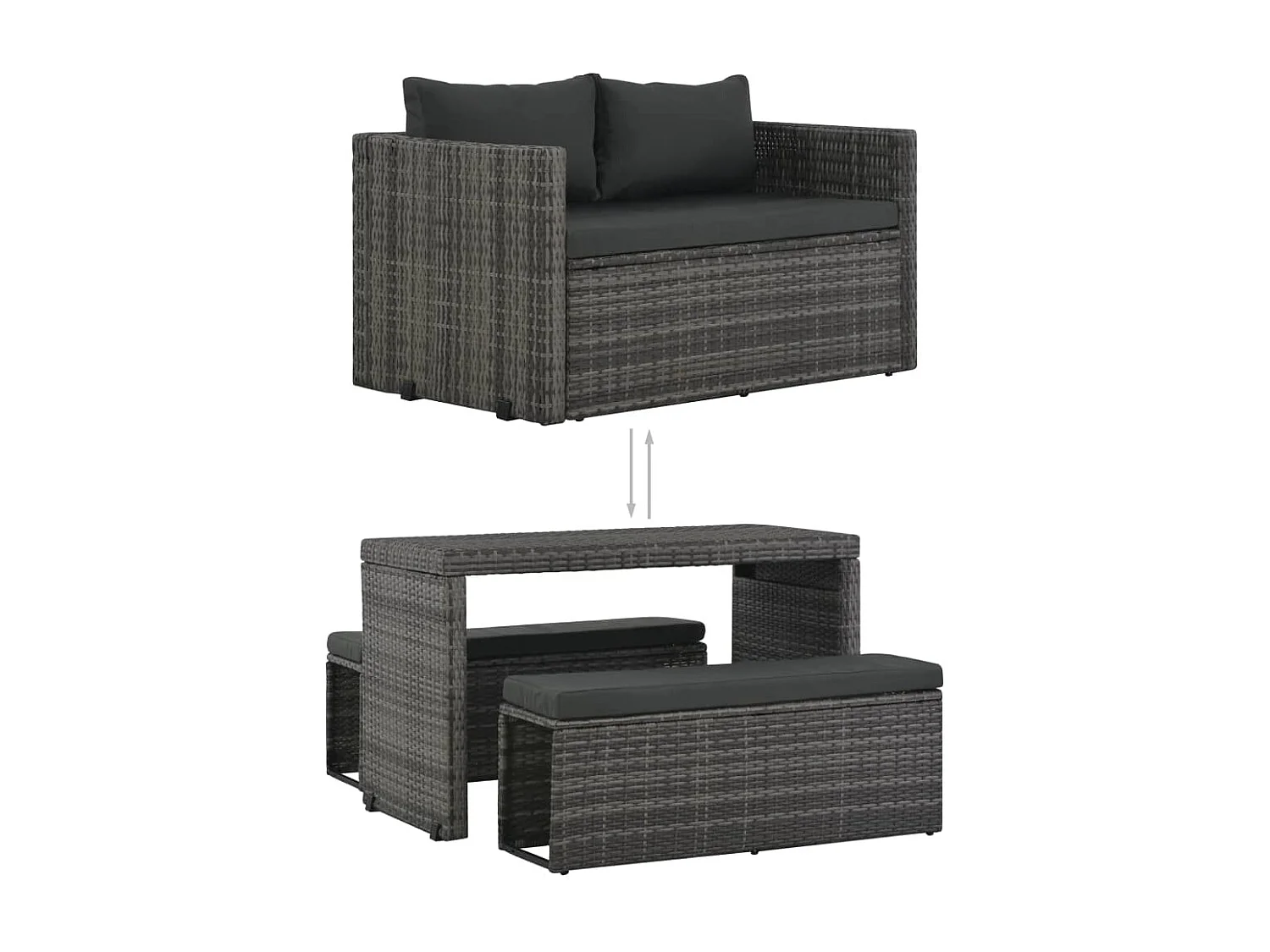 Mobilier à dîner de jardin 3 pièces et coussins Résine tressée Gris