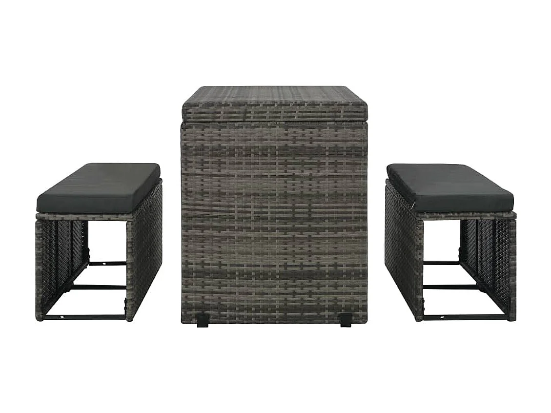 Mobilier à dîner de jardin 3 pièces et coussins Résine tressée Gris