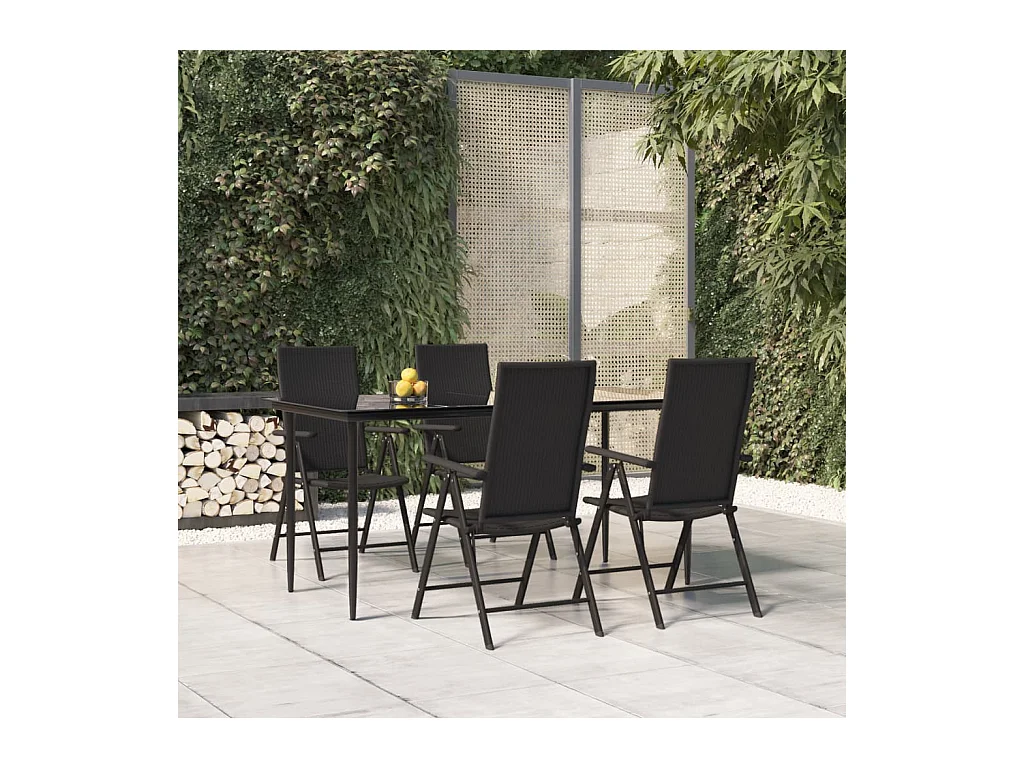 Mobilier à dîner de jardin 5 pièces Noir Résine tressée