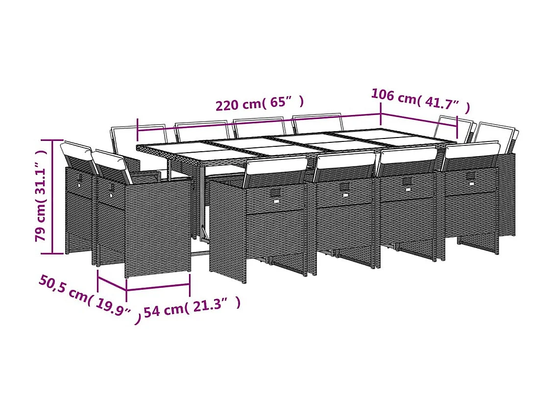 13-delige Tuinset met kussens poly rattan beige