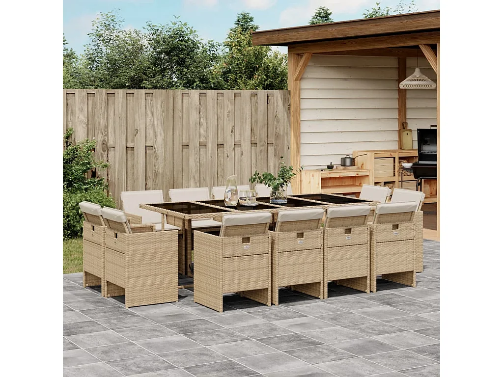 13-delige Tuinset met kussens poly rattan beige