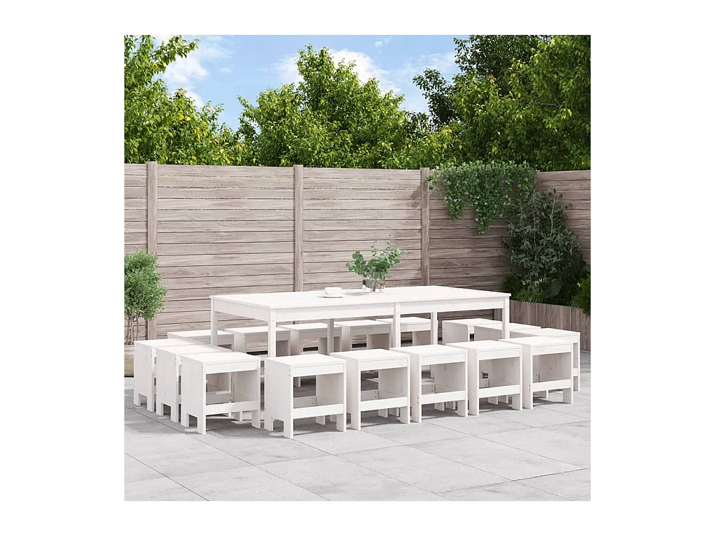 Ensemble à dîner de jardin 17 pièces blanc bois massif de pin