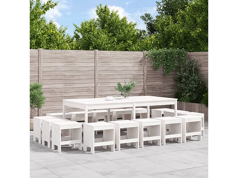 Ensemble à dîner de jardin 17 pièces blanc bois massif de pin